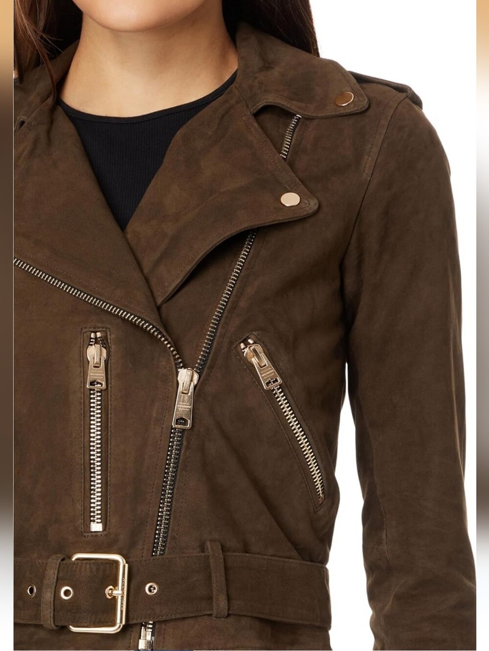 All Saints Women's 8 Suede Balfern Biker Tarmac Green Jacket New With Tags - Picture 3 of 13